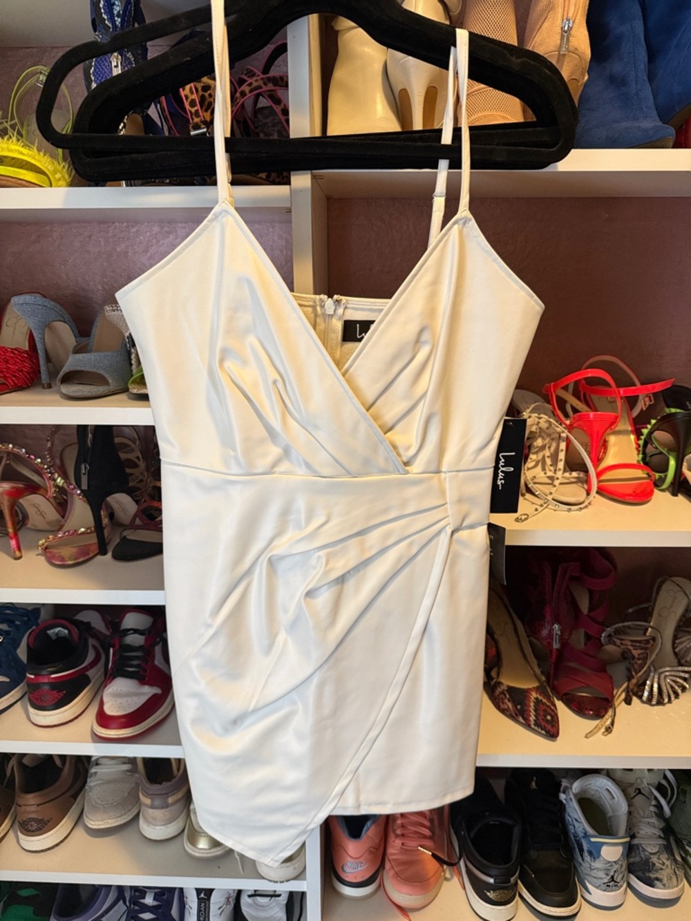 Lulu's White Faux Leather Wrap-Style Mini Dress